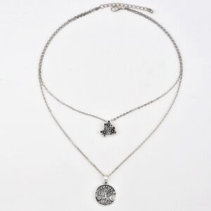 *AIKATERINE* Silver Flower x Tree Layered Necklace